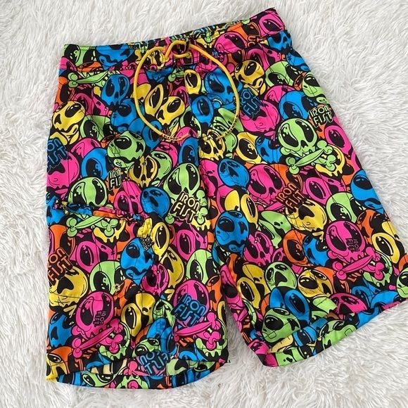Y2K Iron Fist neon skull fighter trunks - Picture 1 of 7